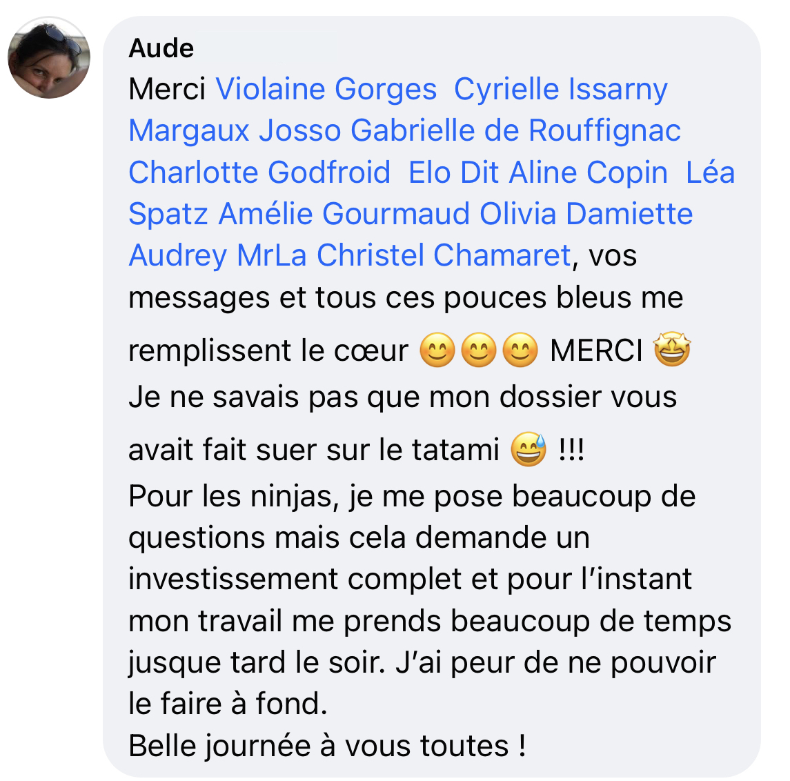 Témoignage Facebook de Aude