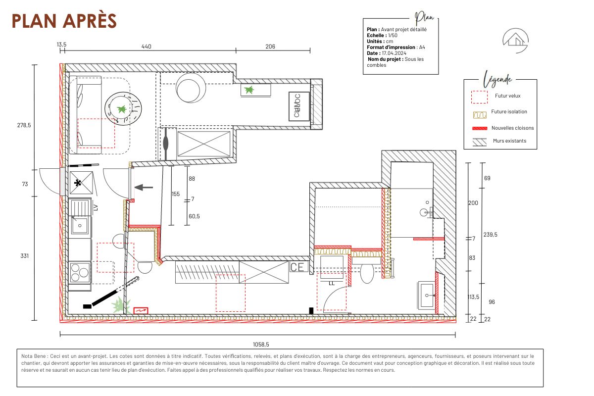 STUDI-SOUS-COMBLE-APRESTRAVAUX plan aménagement apd studio sous combles