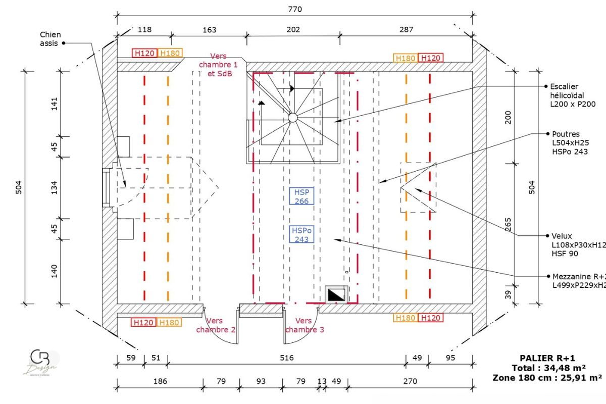 amenager-palier-bureau-plan-existant aménager palier en bureau avant travaux état existant