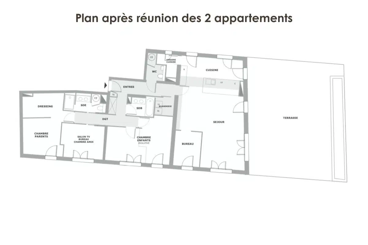 plan-apres-reunion-appartement plan après réunion des 2 appartements