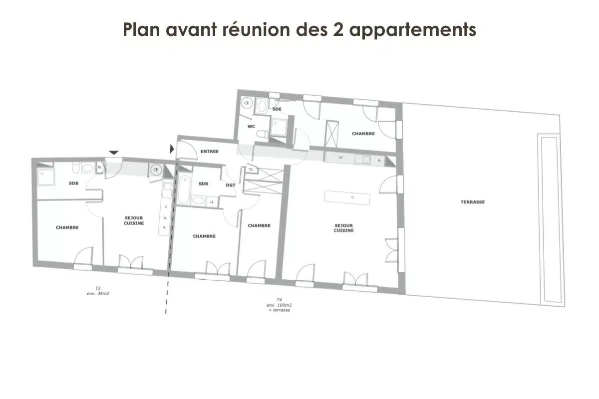 plan-avant-reunion-appartement plan avant réunion des 2 appartements