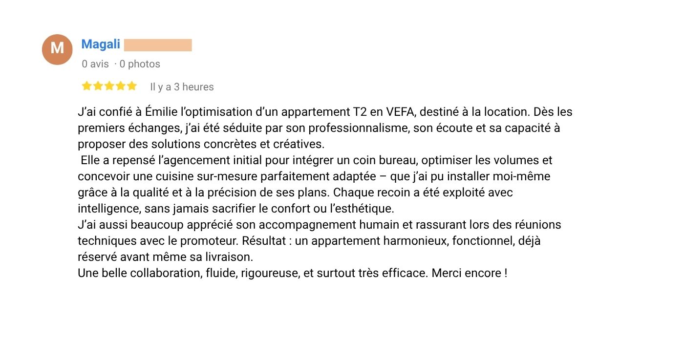 temoignage-realisation-T2-40m2 témoignage client optimisation T2 40m2