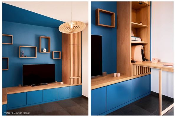 mobilier-modulable- optimisation-espace Meuble de salon avec bureau rabattable